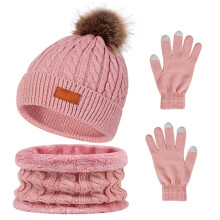 Winter Knitted Hat Scarf Glove Set Unisex Teenager Hat Warm Plush Scarves