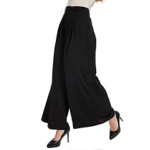 (S,black)Women High Waist Casual Wide Leg Long Pants Trousers
