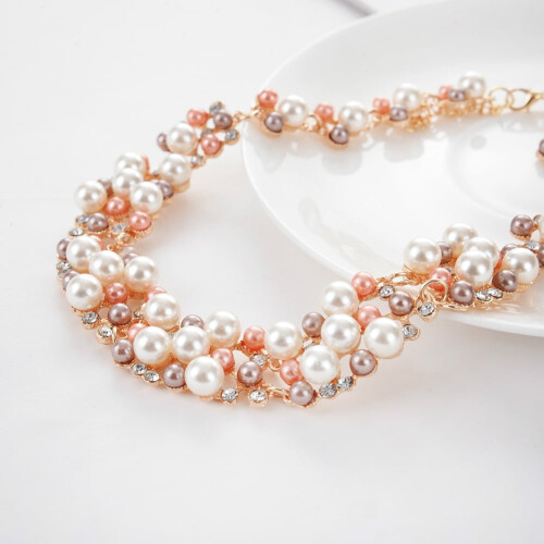 Conjunto de colar e brincos feminino Soumake2Pcs com pérolas sintéticas e strass. 1