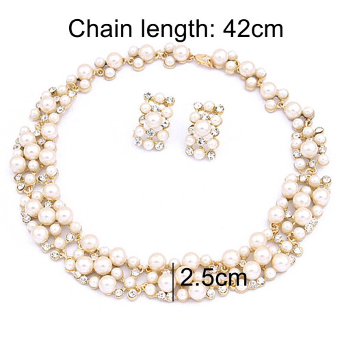 Conjunto de colar e brincos feminino Soumake2Pcs com pérolas sintéticas e strass. 2