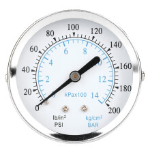 Hochpräzises Manometer mit Doppelskala, Zeigeranzeige, flüssigkeitsgefüllt, rückseitiger Anschluss, Edelstahlgehäuse, Messinginnenteile zur