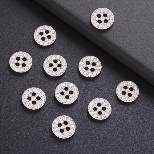 Silver Rhinestone Buttons Zinc Alloy 10 pcs 1