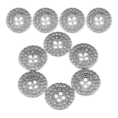 Silver Rhinestone Buttons Zinc Alloy 10 pcs 2