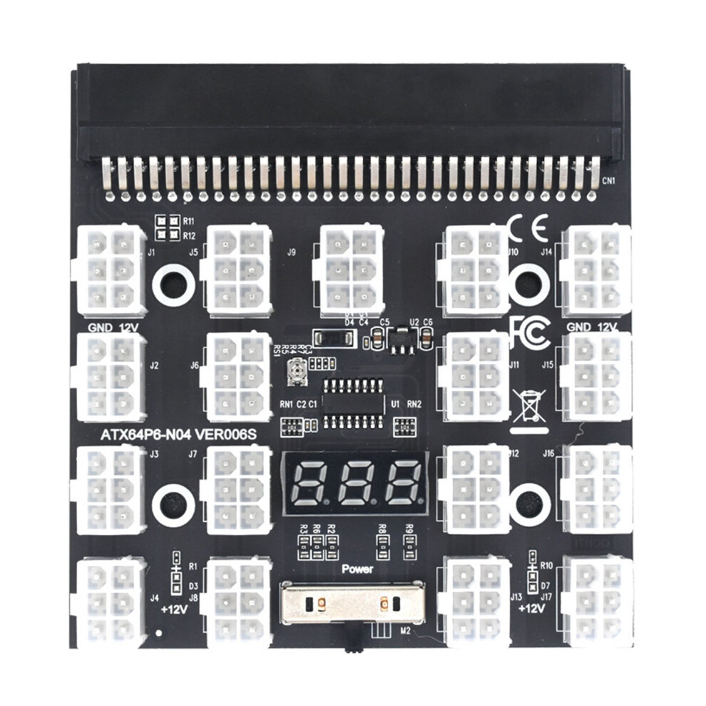 Breakout Board 17 Port 6Pin Led Display Power Module Server Card Adapter For 1200W 750W Psu Gpu Miner Mining Btc Eth 4713745324411
