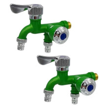 2 ST 2-Vägs Kran Kran Splitter Trädgårdsslang Splitter Vatten Taps Splitter, Utomhus Dubbla Kranar Vatten Kran, Grön
