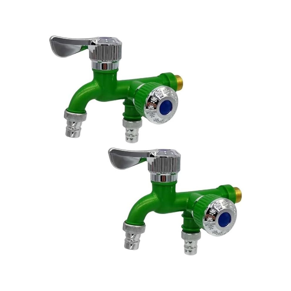 2Pcs 2 Way Faucet Faucet Splitter Garden Hose Splitter Water Spigot Splitter,Outdoor Double Taps Water Faucet,Green 6031891308160