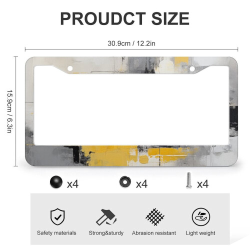 Abstract Art License Plate Frames Grey Yellow Stainless 2