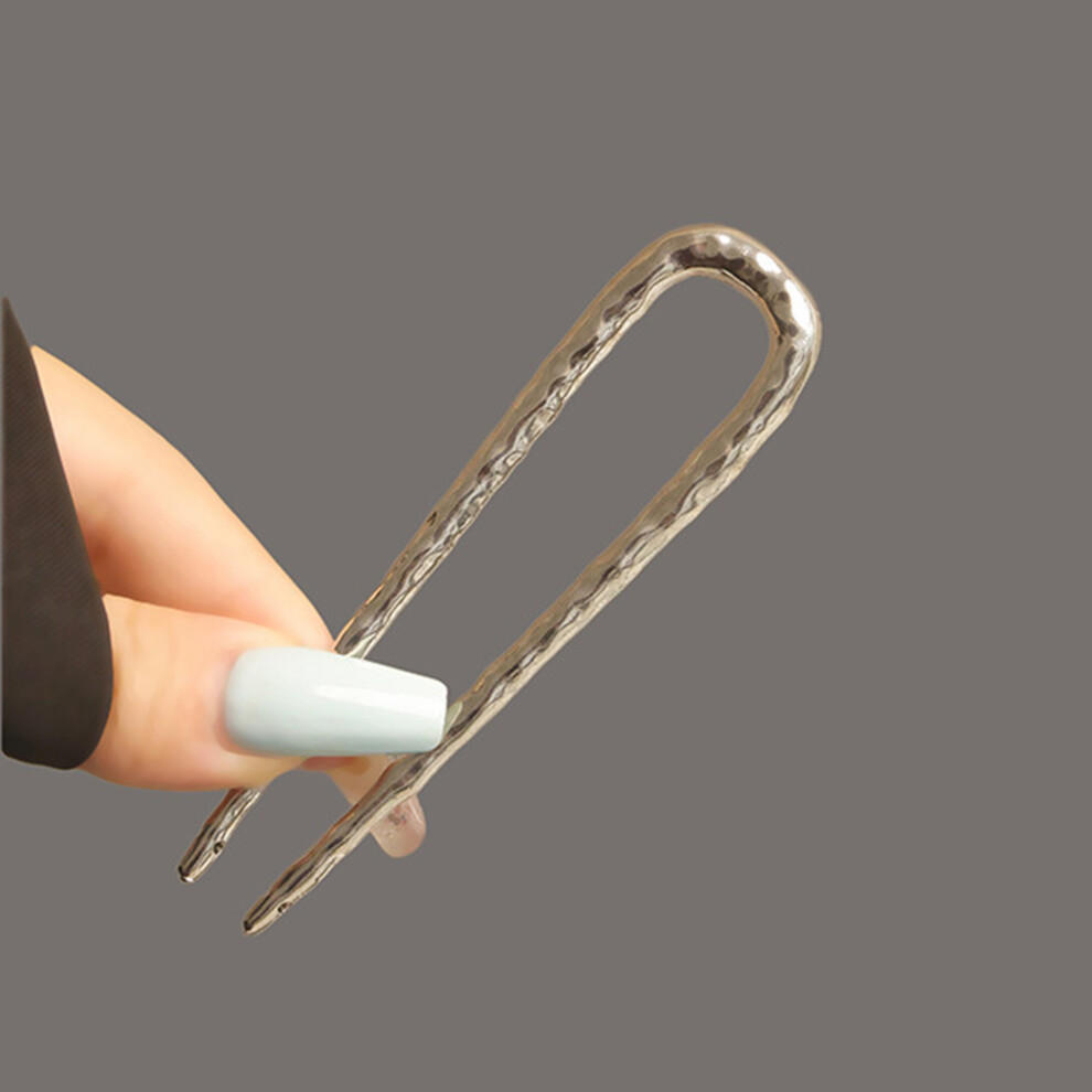 Hue-Grain (Silver) Hanfu Hairpins Set, Retro U-Shape Hair Sticks
