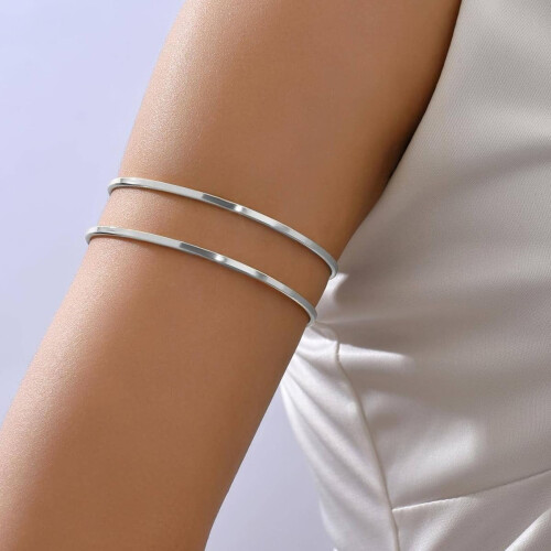 Women's Minimalist Adjustable Upper Arm Cuff Gold Silver 1