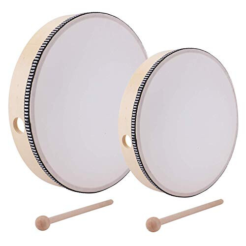 Lawei 2 Pack Hand Drum Instrument Percussion Wood Frame Drums with Drum
