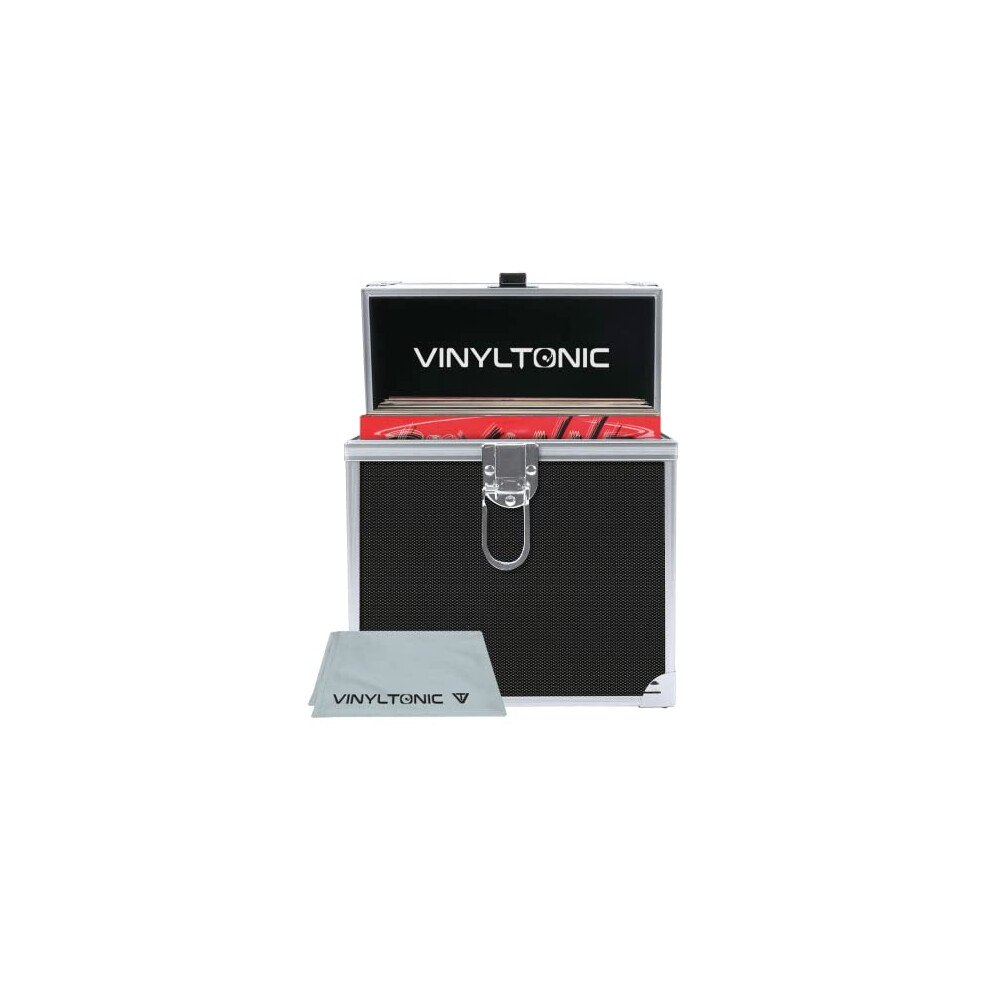 Vinyl Tonic Black 7" Vinyl Record Storage Case With Cleaning Cloth (Black)