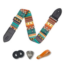 Guitar Strap with Strap Locks for Acoustic Electric and Bass Guitars, Colorful Pattern with Pick