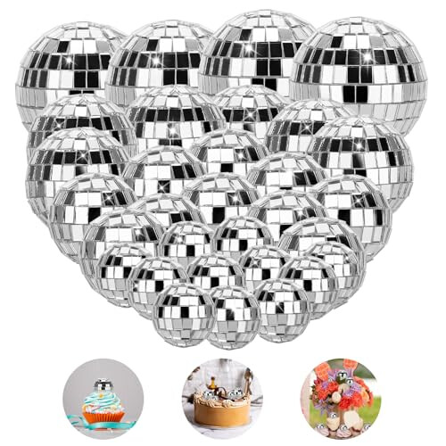 TranRantic 32 Pcs Disco Mirror Balls Cake Decoration