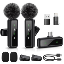 Wireless Lavalier Microphone Dual Set - Plug & Play Clip-on Mic with Auto