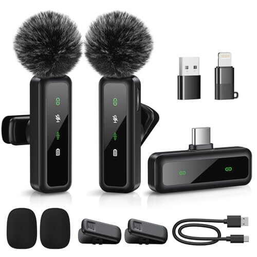 Wireless Lavalier Microphone Dual Set - Plug & Play Clip-on Mic with Auto