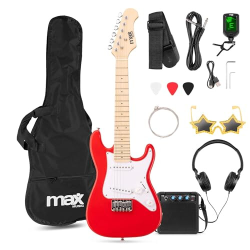 Max GigKit Junior Electric Guitar Starter Pack Red 1/4 Size - Complete