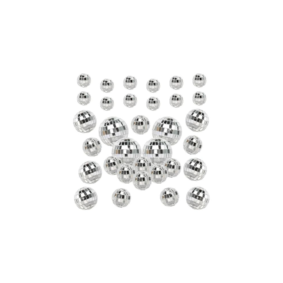 Hurodz Mini Disco Balls, 32Pcs Silver Disco Balls Mirror Disco Ball, Hanging Mini Disco Ball Decorations For Party Home Wedding Christmas(4 Size)