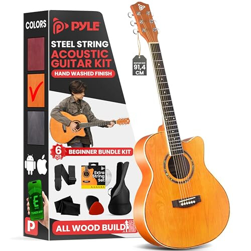 Pyle 6 String Acoustic Guitar Beginner Starter Kit Guitarra Acustica