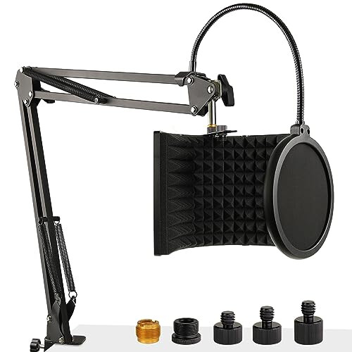 Frgyee Microphone Isolation Shield with Mic Stand and Pop Filter