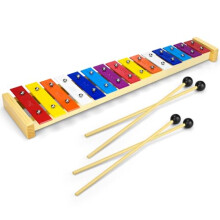 CeleMoon 15 Tone Natural Wooden Xylophone with Multi-Colored Metal Bars