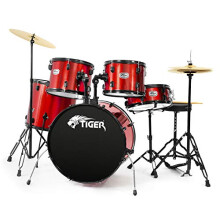 TIGER DKT28-RD Full Size Acoustic Drum 22" Bass Drum Kit with Stands Stool