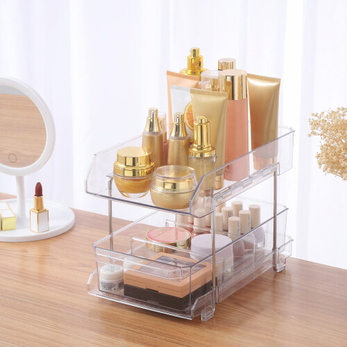 2Tier Clear Acrylic Organizer With Removable Dividers Stackable Under Sink Storage Solution For Kitchen And Bathroom Versatile MultiUse Storage 1