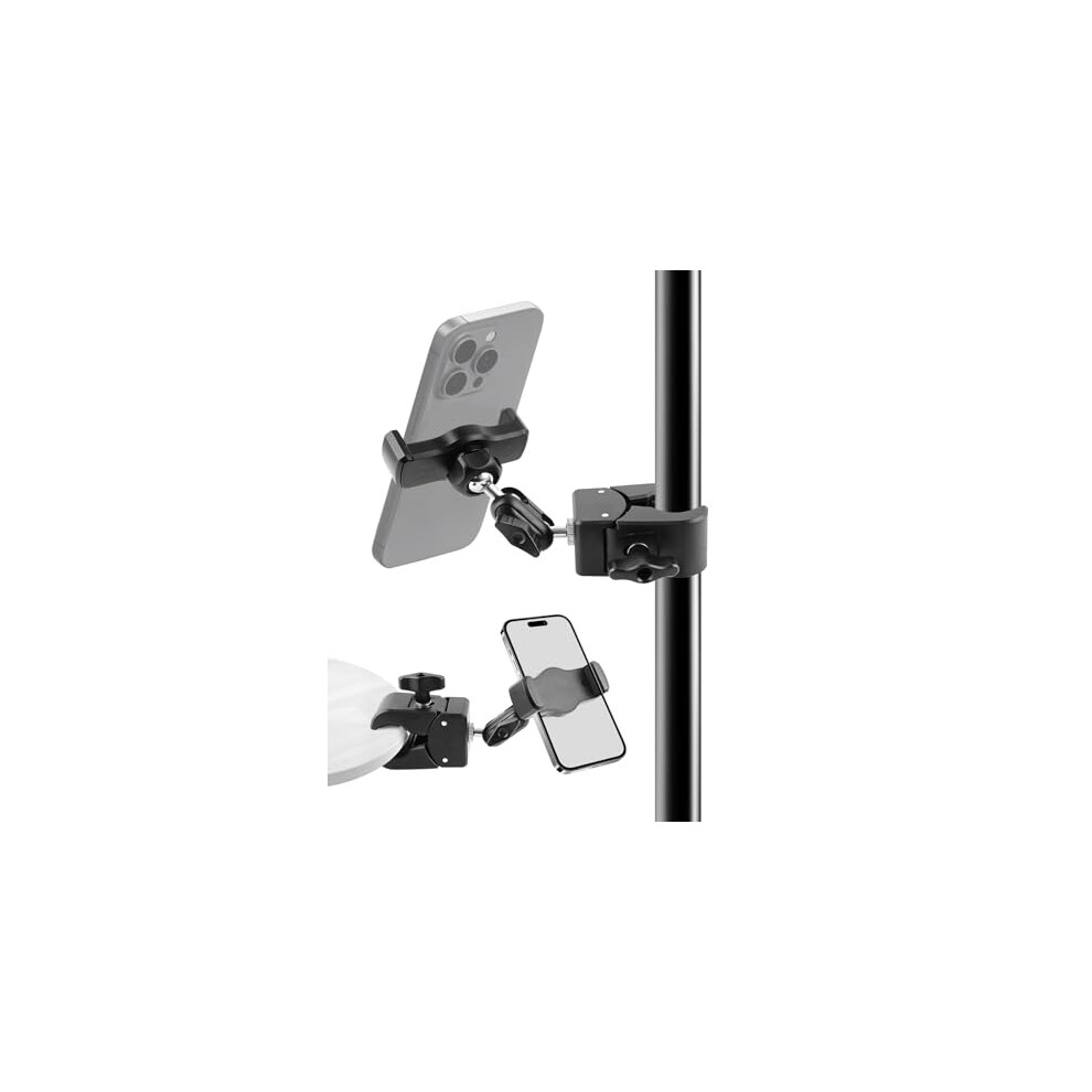 Bilione Mic Stand Phone Holder, Pole Mount Clamp Phone Holder For Microphone Guitar Drums Music Photography Stand, Compatible With All Smartpho Light 33118888