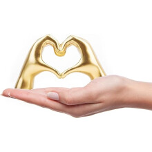 Escultura de manos de corazón pequeño, moderna estatua de dedo de amor para sala de estar, dormitorio, oficina, estantería, regalo único (dorado)