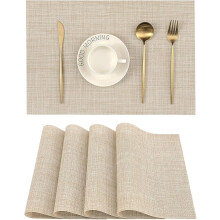 Set mit 4 beigefarbenen Platzsets, hitzebeständig, rutschfest, abwaschbar, aus PVC-Gewebe, für den Esstisch