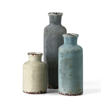 Vintage Ceramic Vase Set of 3, Rustic Farmhouse Home Decor for Table Living Room, Green Beige