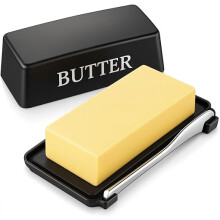 Butterdose aus lebensmittelechtem Kunststoff mit Deckel und Messer, spülmaschinenfester Butterhalter für die Arbeitsplatte (Schwarz)