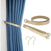 2 Stück Vintage-Raffhalter aus Leder, Gardinenhalter mit Schnalle für Wohnzimmer und Schlafzimmer (Gold, schmal)
