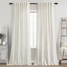 Cream Linen Back Tab Curtains 84" Length 2 Panels, Neutral Modern Farmhouse Semi Sheer Drapes, Rustic Pinch Pleated Privacy Curtains (white)