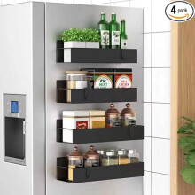 4 Pack Magnetic Metal Spice Rack Organizer for Refrigerator Oven, Black Fridge Storage Organizer