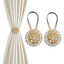 2er-Pack magnetische Gardinenhalter, Gardinenclips mit Kristallblumen für die Dekoration von Wohn- und Büroräumen (Goldene Diamantblume)