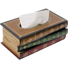 Classical Retro Wooden Antique Book Tissue Box Cover, Rectangular Napkin Holder Dispenser for Bathroom, Living Room, Office, Car & Kitchen