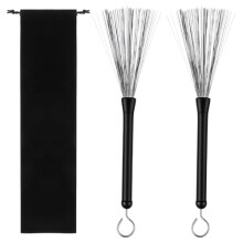 2 PCS Drum Brushes Black Retractable Wire Brushes with Comfortable Rubber