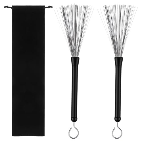 2 PCS Drum Brushes Black Retractable Wire Brushes with Comfortable Rubber