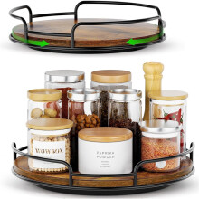 2 Pack 9" & 10" Wooden Lazy Susan Turntable Organizer, Rotating Storage for Cabinet, Kitchen, Pantry, Countertop, Bathroom Vanity & Spice Organization