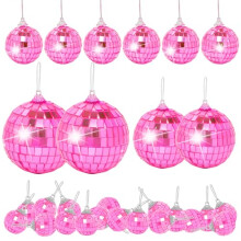 Pink Mini Disco Ball Decor: 28 Pack Hanging Mirror Ball Ornaments
