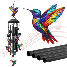 Hummingbird Black Metal Wind Chimes for Outside, Durable Outdoor Garden & Yard Decor, Ideal Memorial & Birthday Gifts for Women, Men, Mom & Grandma
