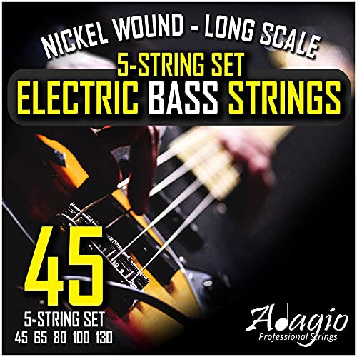 "5 String" Electric Bass Strings Light/Medium Gauge | Steel Core Set With