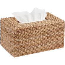Sumnacon Large Rectangle Rattan Tissue Box Cover, Wicker Decorative Tissue Holder for Bathroom, Living Room, Kitchen, Desk & Office (Yellow)