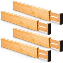 4er-Pack verstellbare Schubladeneinsätze aus Bambus, federbelastete Schubladenorganizer für Küche, Kommode, Badezimmer und Schlafzimmer