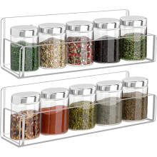 2 Pack 9 Inch Clear Acrylic Wall Mount Spice Rack, Hanging Seasoning Shelf Organizer for Cabinet Door, Cupboard or Wall (Adhesive or Screw Mount)