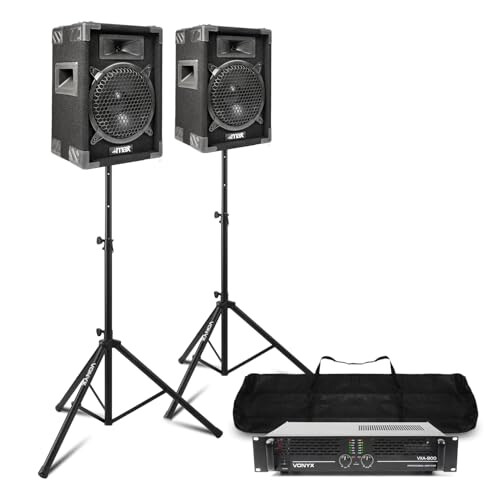 MAX8 8" Passive DJ PA Speaker System with Vonyx Amplifier