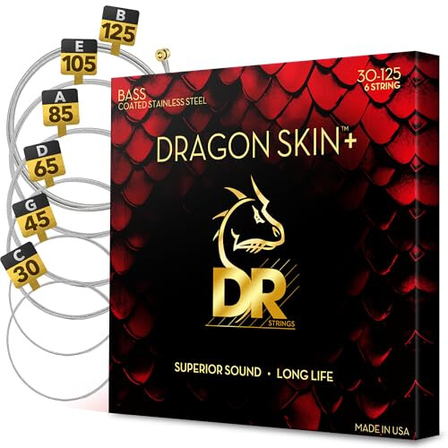 DR Strings Dragon Skin+ Series Stainless Steel Bass Strings - Medium 30-125