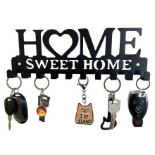 Entryway Wall Key Holder with 5 Hooks, Metal Wall Mount Key Rack for Bags Leashes, Decorative Organizer for Mudroom Hallway (Black)