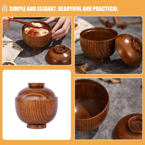 Japanese Soup Bowls with Lids Light Brown Child-Sized 2
