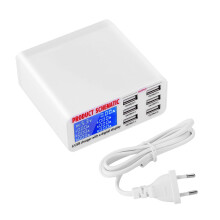 Nabíjecí stanice s LCD displejem a USB, rychlé nabíjení, víceportová USB nabíječka, nastavitelný nabíjecí proud, kompaktní velikost,
